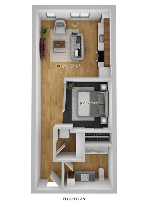 Floor plan for 1 bed, 1 bath, 549 sqft